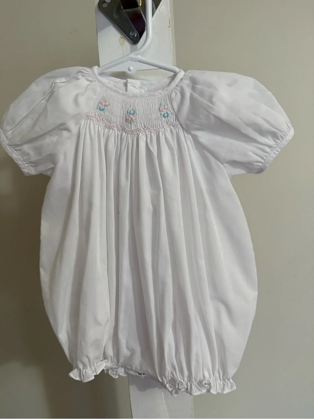 Petit Ami Newborn Hand Embroidered Smocked Bubble Romper